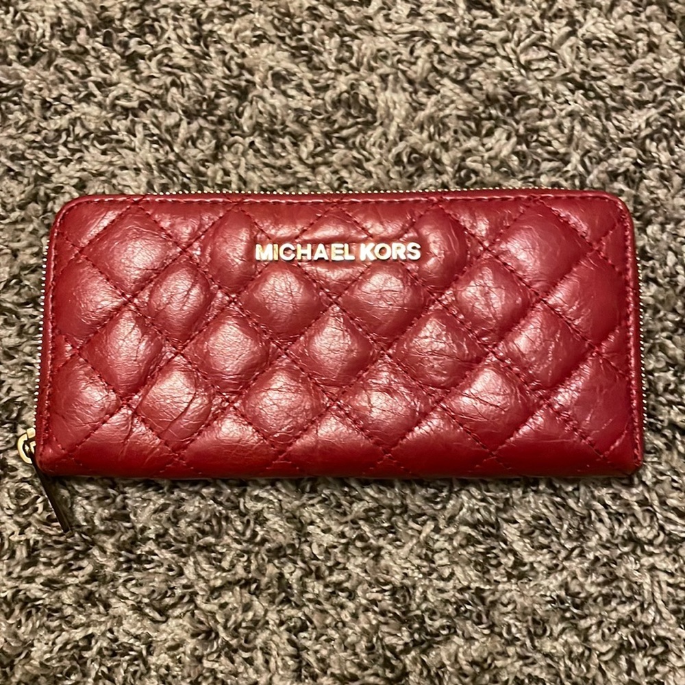 MK Red quilted wallet